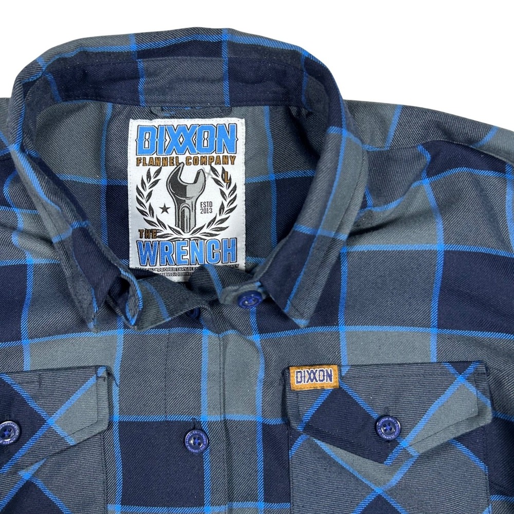 Dixxon Flannel Company Shirt Womens Large Blue Grey The Wrench Plaid D-Tech